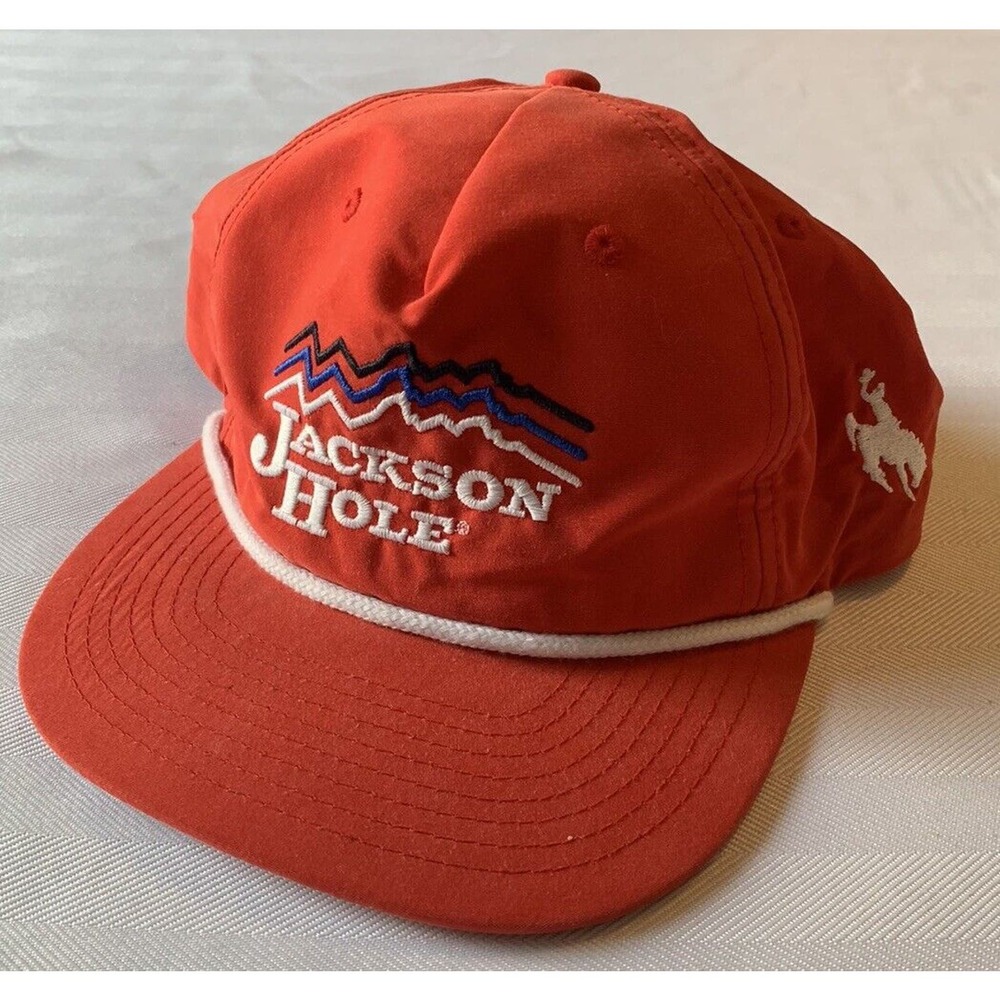 Jackson Hole Ski Resort Rope Red Snapback Hat Cap Embroidered Lettering WY